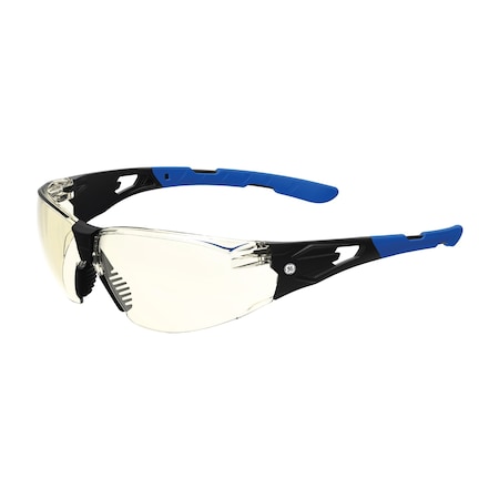 Ge Safety Glasses, Anti-Fog & Anti-Scratch, Mirror, I/O Lens, Black/Blue Frame GE205MAF